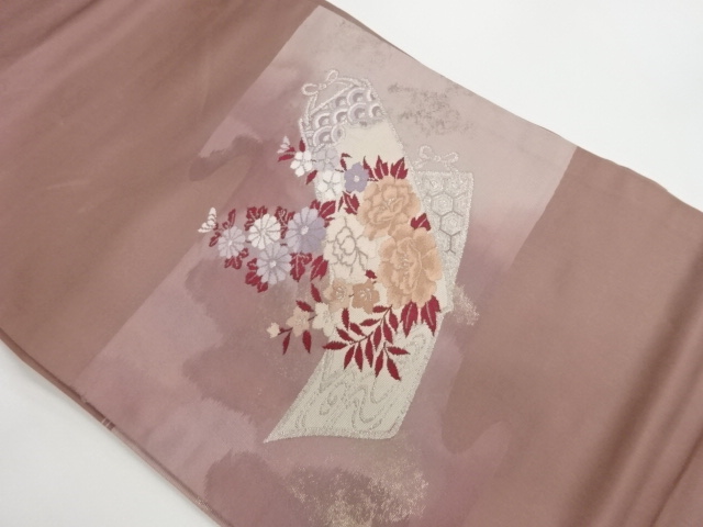 JAPANESE KIMONO / VINTAGE NAGOYA OBI / WOVEN FLORAL PLANTS